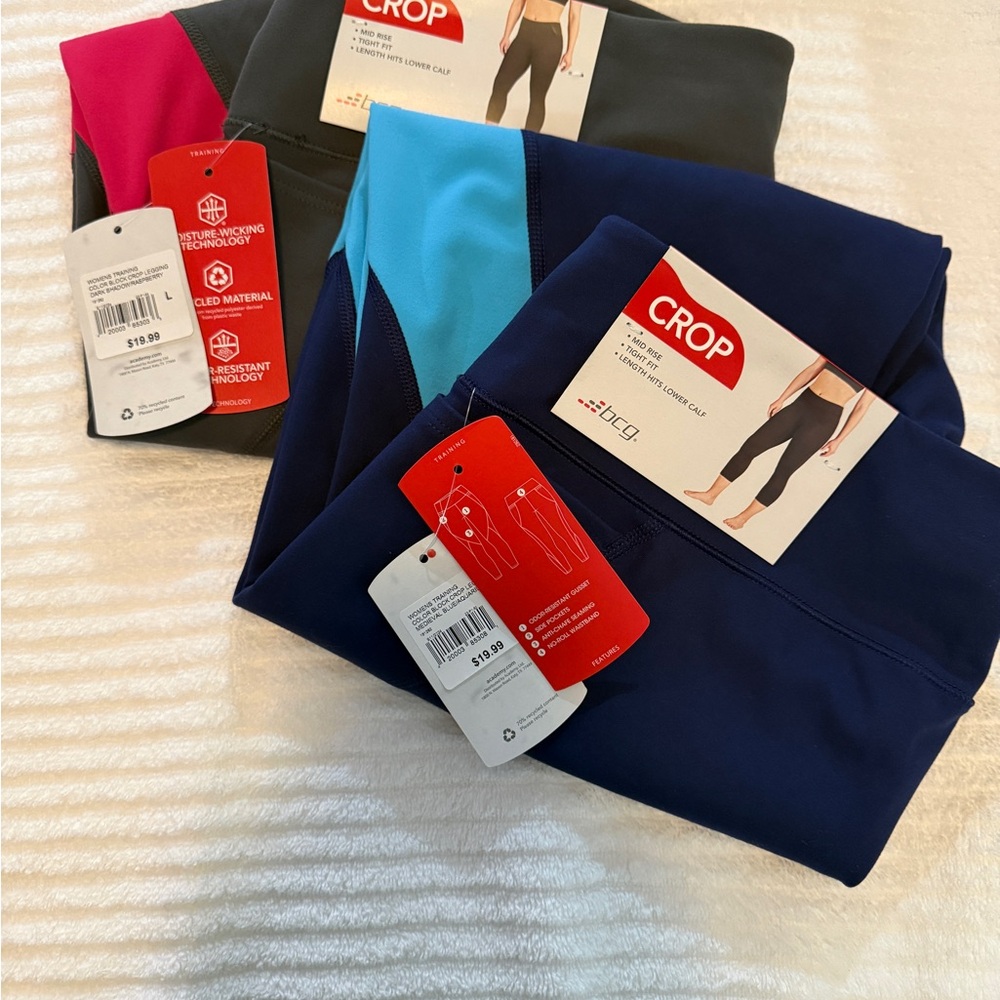 BCG Women’s crop leggings -  Navy Blue with Carolina Blue and Grey with Pink